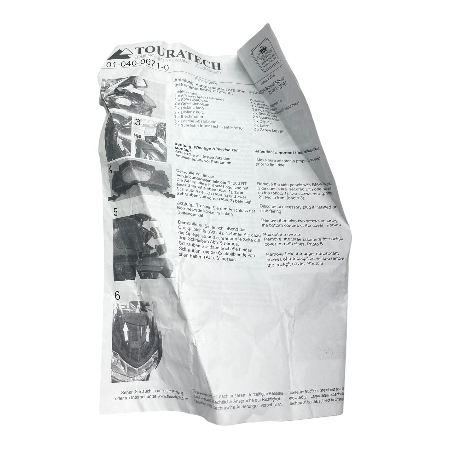 BMW R1200RT Touratech Anbauadapter GPS Über Instrumente 01-040-0671-0 Neu OVP