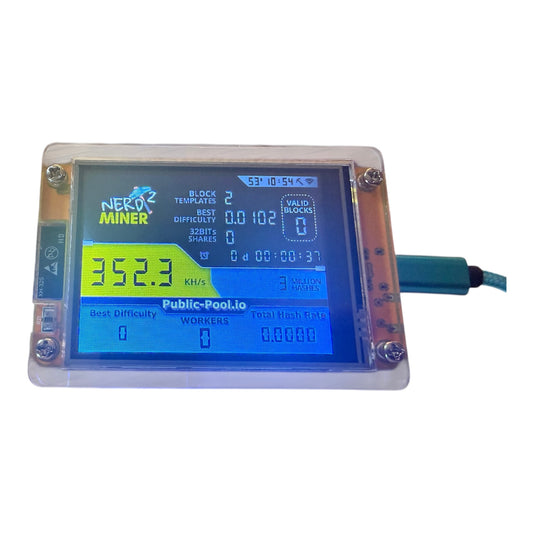 Bitcoin Nerd Miner v2, 350kH/s, 240 x 320 Smart Touch Display, Acrylic Housing